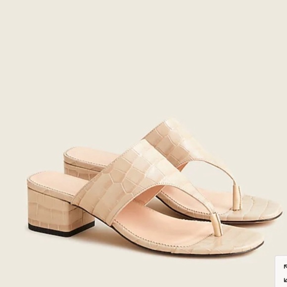 J.Crew Beige Croc Embossed T-Strap Leather Sandals Sz 7 - Picture 4 of 7